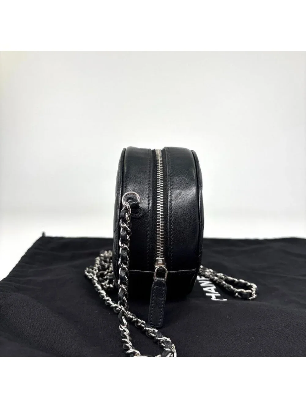 Chanel Lambskin Quilted Round Shoulder Bag Black